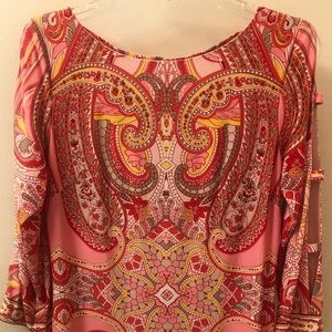 Pink paisley midi dress.